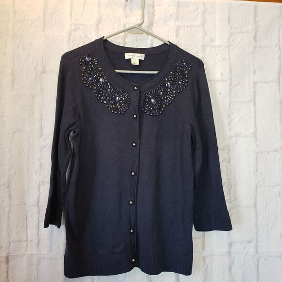 CHRISTOPHER & BANKS Bead Embellished Cardigan Sweater - Picture 1 of 8